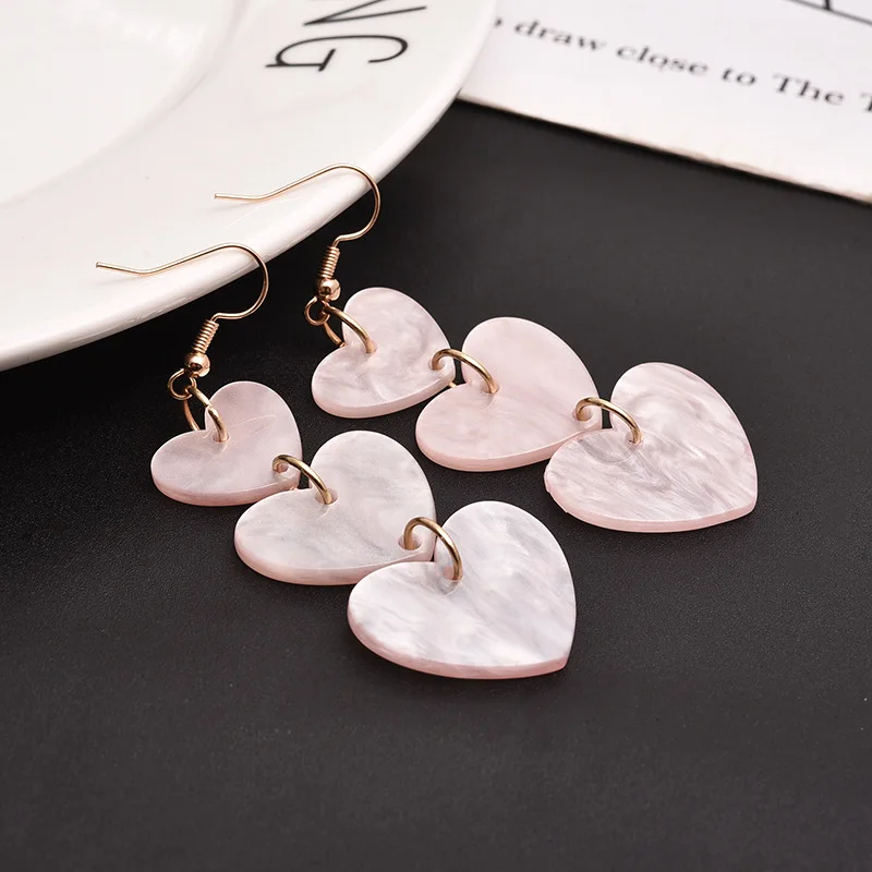 JIOFREE 2018 Sweety Korean Love Heart Clip on Earrings Without Piercing for Women Girl pink Acrylic Earings Fashion Jewelry