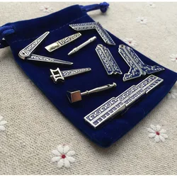 Mini Very Small Size 9 Different Classic Masonic Working Tools Miniature Freemason Gift Fine Craft Work for Mason with Cloth Bag