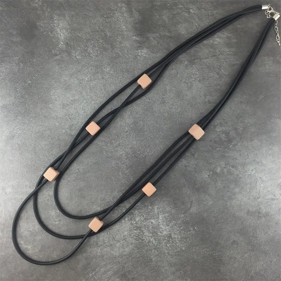 Women Punk Rubber Multi Chain Necklace Jewelry Fashion Long Sweater Chain Acrylic Rubber painted Square Casual Jewelry