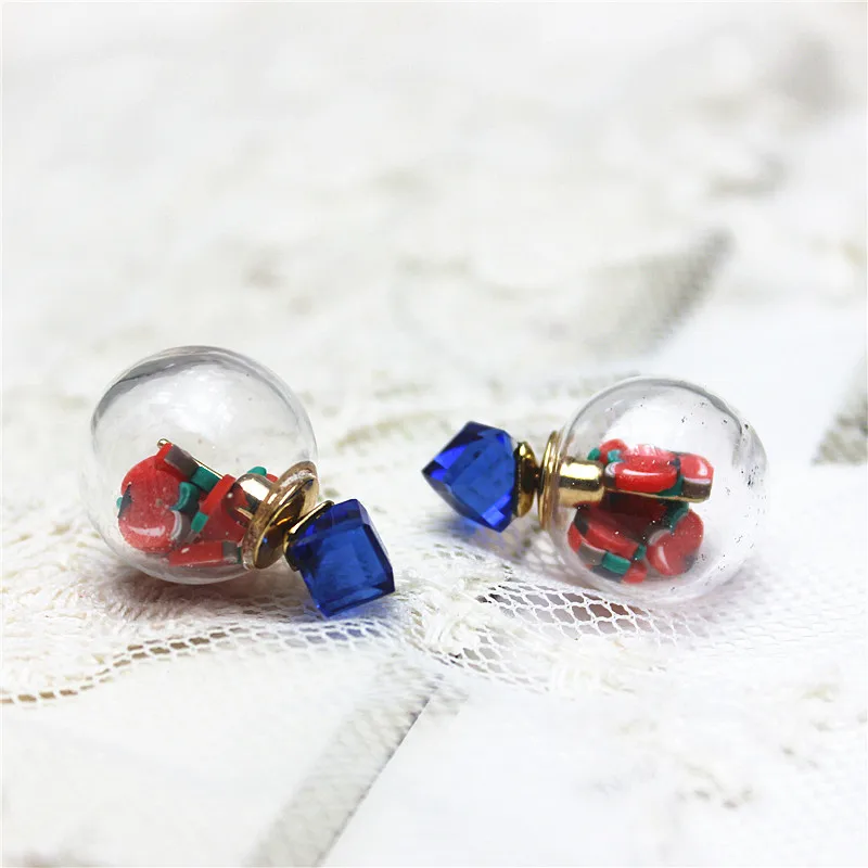 2019 summer style  fashion brand jewelry box crystal stud earrings for women glass beads cute fruit or flower earring