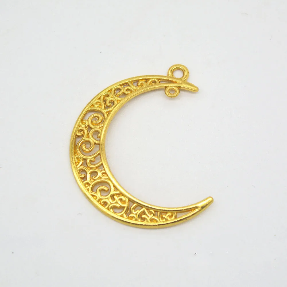 High Quality 20 Pieces/Lot 41mm*30mm Metal Delicate Hollow Out Moon Charm Pendant For Jewelry Making (6 colors)