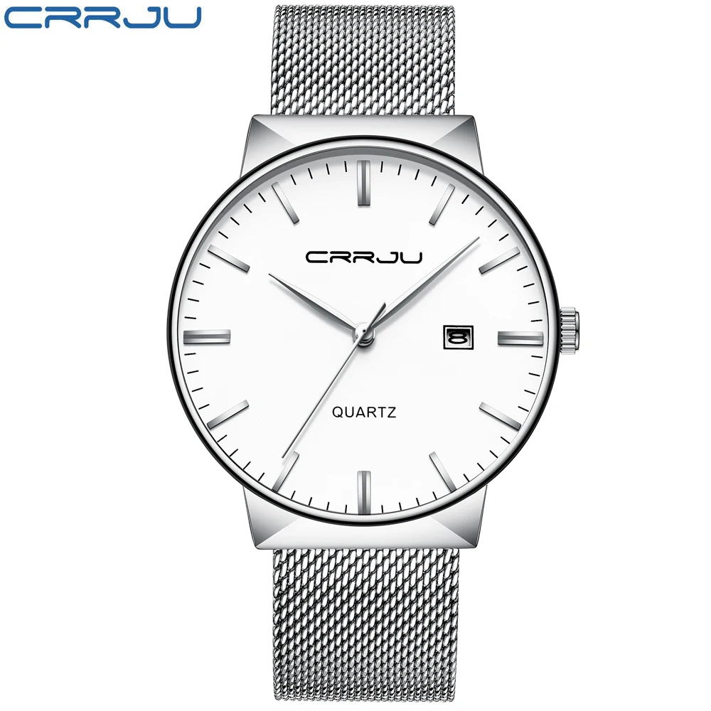 Men Watches CRRJU Top Brand Luxury Waterproof Ultra Thin Date Clock Male Steel Strap Casual Quartz Watch Men Wrist Sport Watch