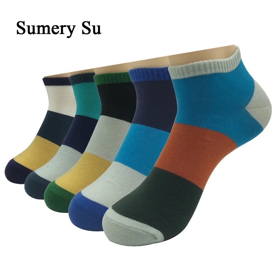 5 Pairs/Lot Coton Ankle Socks Men Casual Colorful Plaid Combed Cotton Short Socks Male Boyfriend 5 Color Hot Sale