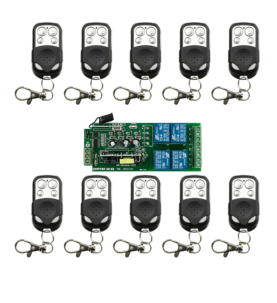 

AC85V 110V 120V 220V 250V 4CH 10A Radio Controller RF Wireless Relay Remote Control Switch 10 Transmitter + 1 Receiver