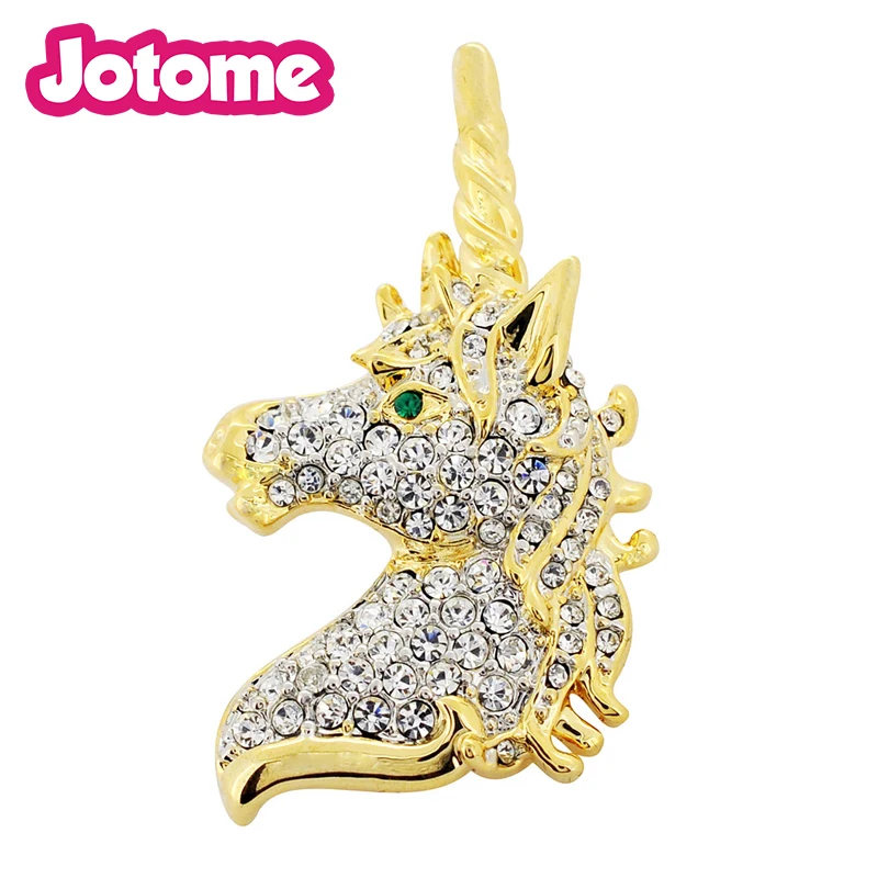 100pcs/lot Gold Crystal Unicorn Clear Rhinestone Pin Brooch