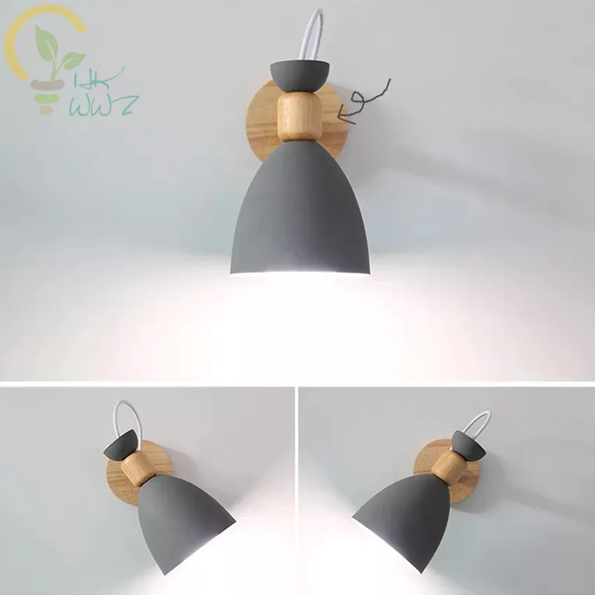 

Nordic Light Solid Wood Macarons Wall Lamps Bedroom Bedside Aisle LED Wall Light Fashion 3 Color Wall Lights for Home