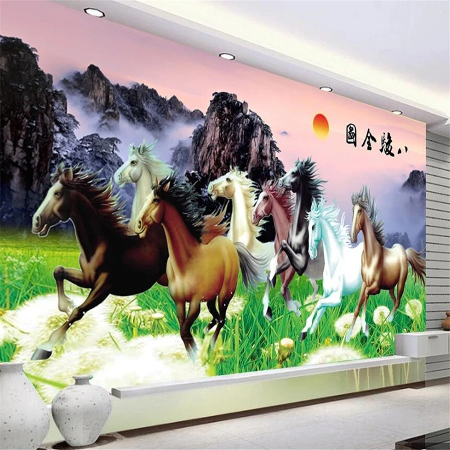 

Custom wallpaper 3D solid wall painting eight horses full picture landscape painting living room wall paper home decor wallpaper