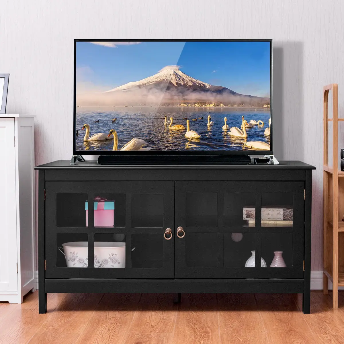 Giantex 50'' TV Stand Modern Living Room Wood Storage Console Entertainment Center with 2 Doors Home Furniture