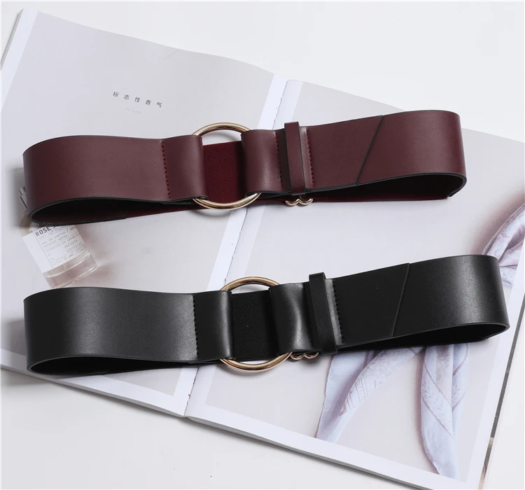 

New fashion wide Leather Belts Metal Ring Punk All Match Waist Strap Personalized Waistband Dress coat accessories