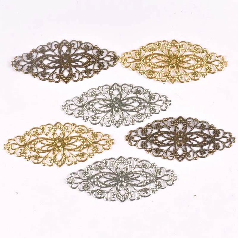 10Pcs gold silver and Bronze Tone Filigree Wraps Connectors Metal Crafts Gift Decoration DIY 81x34mm YKL0745