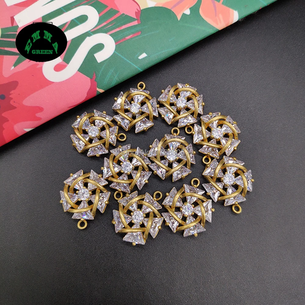 Zircon Charms for Earrings Flower Zircon Charm Pendant Crystal for Jewelry Making 100pcs Gold or silver Zircons Findings Button