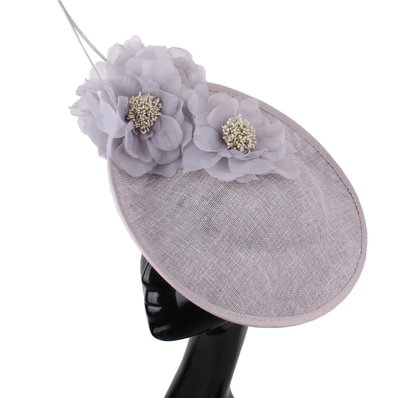 Generous Women Grey Millinery Fascinators With Fancy Flowers Hat Accessories Ladies Big Derby Headwear Headbands Fashion Fedora