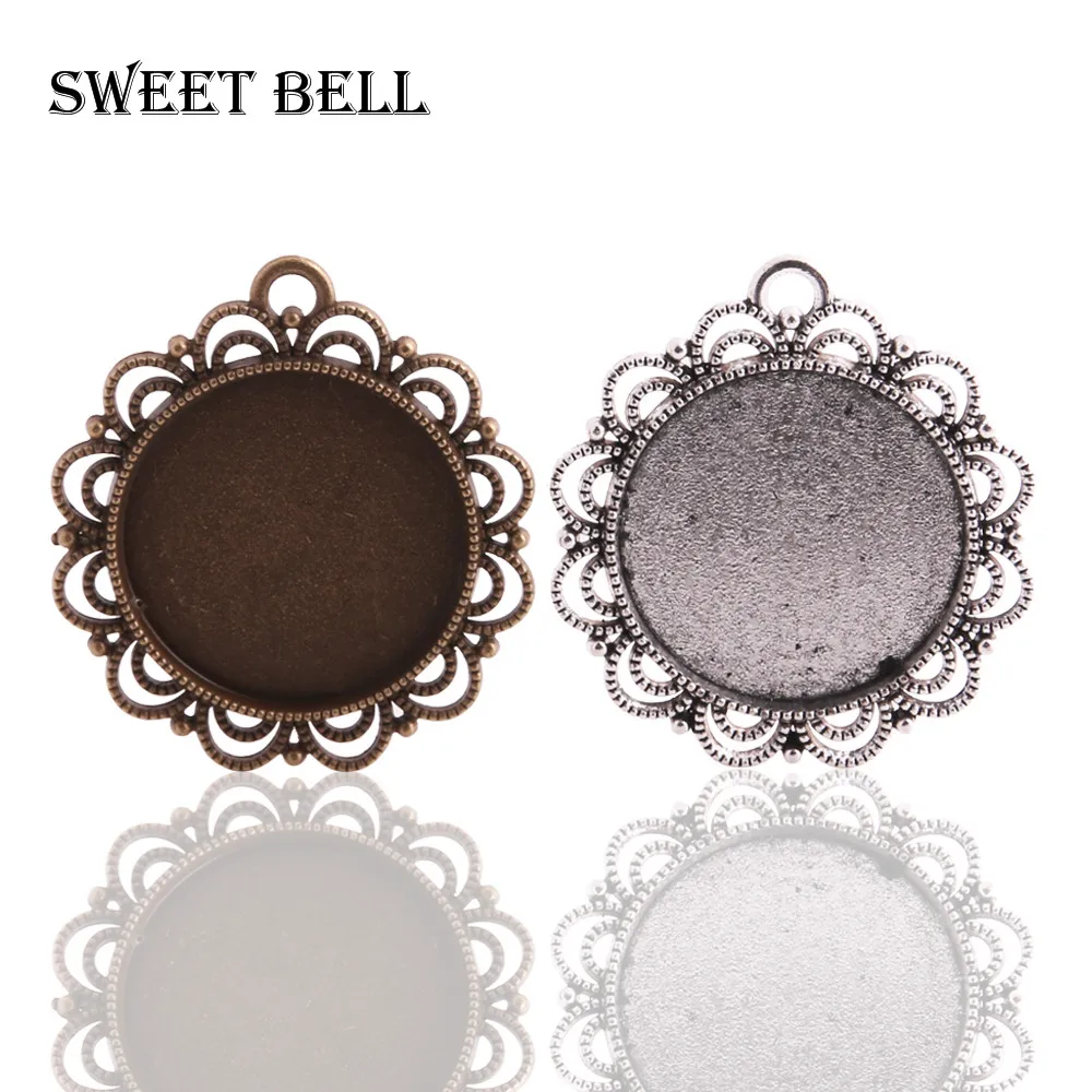 

Sweet Bell 10 pcs two color Alloy Cameo Filigree 35*39mm (Fit 25mm Diround Cabochon Pendant Setting Jewelry Blank Findings 6B977