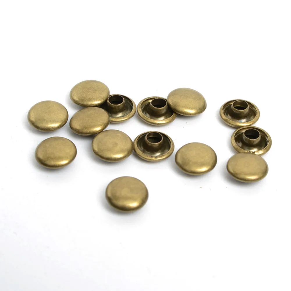 100pcs 7mm Antique Bronze Brass Round Metal Double Cap Rivets 0.43x0.27\