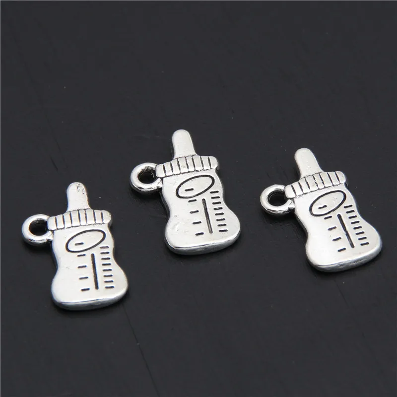 50pcs Metal Baby Bottle Charms Feeder Pendant Gift For Newborn Jewelry Finding Handmade Diy Silver Color Bead A2918