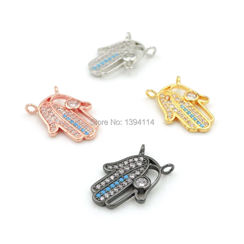 18*14*2mm Micro Pave Kallaite&Clear CZ Palm Of Point Area Charm Of Double Circles Fit For Women As Necklaces Accessory