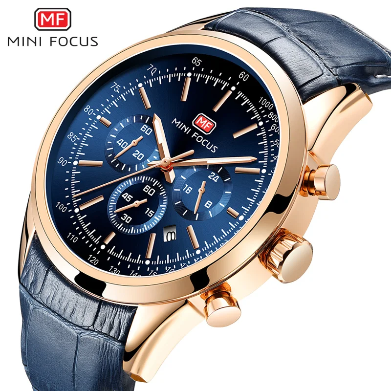 

MINI FOCUS 2019 New Men's Leather Sport Quartz Watches 3Bar Waterproof Chronograph Army Watch Relogios Masculino Clock M0116G.04