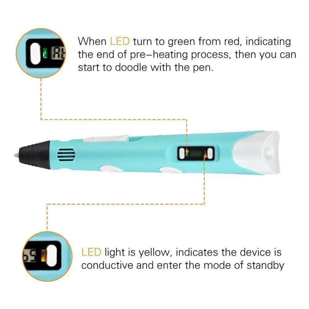 Dikale — Stylo 3D écran LED Do-it-Yourself, avec filament de PLA pour impression en 3 dimensions, jouet créatif pour enfants, idéal pour vos cadeaux, design Stift