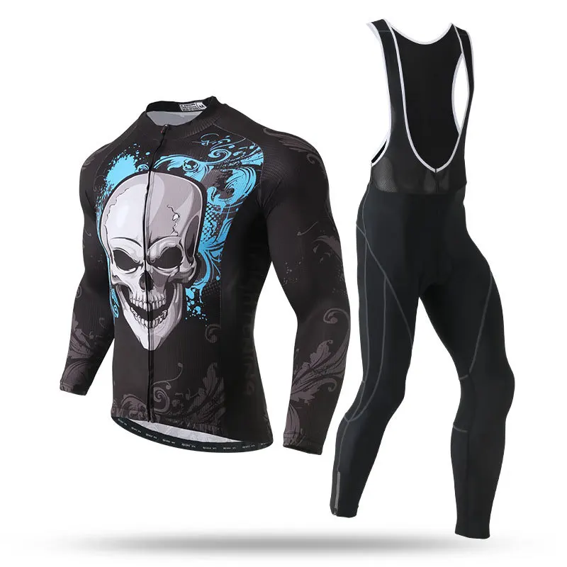 

XINTOWN Winter Thermal Fleece Cycling Jerseys Cycling Set Long Sleeves MTB Maillot Bike Clothing Ropa Ciclismo King of Skull
