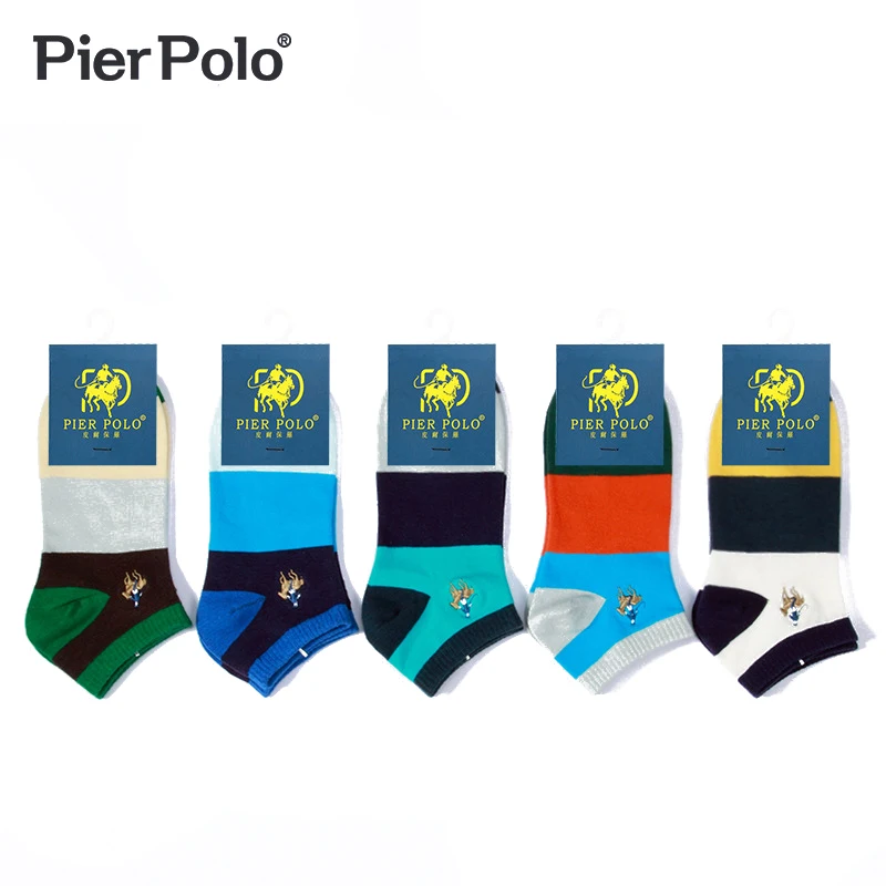 

PIER POLO Brand Men Socks 5Pairs/lot Fashion Cotton Summer Socks Short Embroidery Ankle Socks For Men Factory Outlet