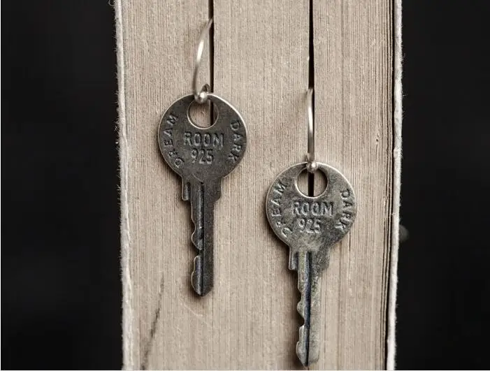 New Arrival 1 Pair 100% Real 925 Sterling Silver Key Drop Earrings Unique Design Party Jewelry Gift For Women And Men