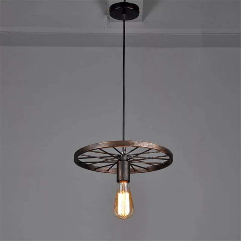 2019 New Creative American Industrial Style Nordic Retro Wrought Iron Wheel LED E27 Edison Pendant Light  Living Room Cafe