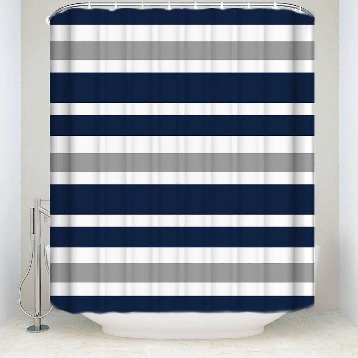 Designs Navy Blue Gray and White Kids Bathroom Fabric Bath Teen Stripe Shower Curtain