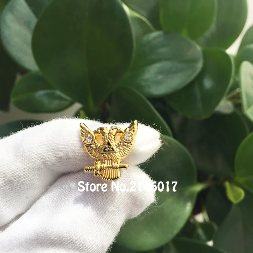 

50pcs Custom Metal Badge Scottish Rite Rays Craft Owl Freemasonry Masonic Pins and Brooch 32 Degree Eagle Lapel Pin Gold Color