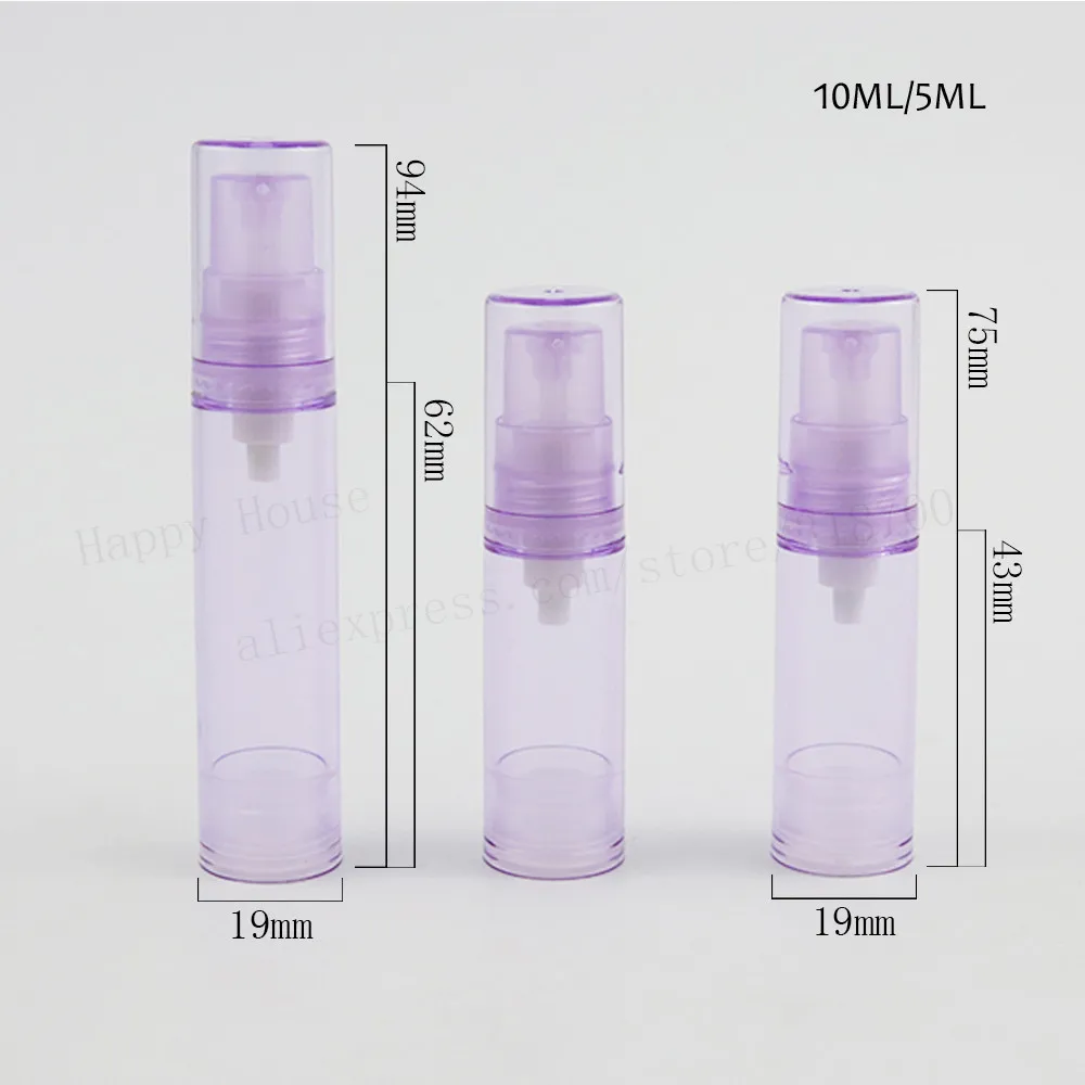 30 ชิ้น 10 มิลลิลิตรใสสีชมพูสีม่วงพลาสติกปั๊มโลชั่นสุญญากาศขวดรีฟิล 1/3OZ สุญญากาศอุปกรณ์อาบน้ำครีมทามือบนใบหน้าคอนเทนเนอร์