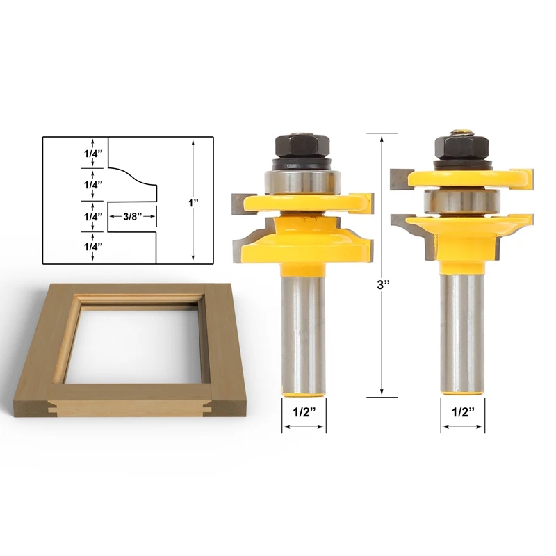 

2pcs/lot Rail & Stile Router Bits - Matched 2 Bit Standard Ogee 12.7mm shank