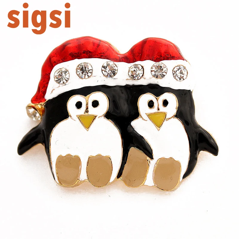 DHL free shipping 100pcs a lot  1.625W x 1.5H inches Christmas twins Penguin Christmas Pin Brooch, Christmas Jewelry