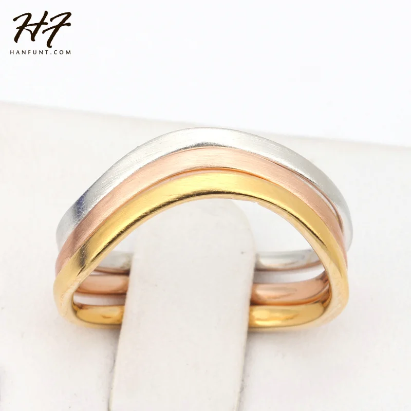 Top Quality 3 Color 3 Ring Wire Drawing Process Rose Gold Color Fashion Ring Set Full Sizes HotSale R447