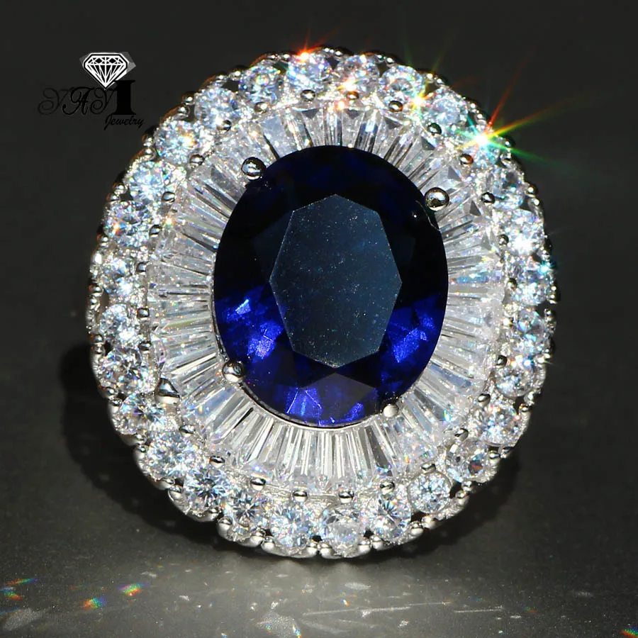 YaYI Jewelry Fashion  Princess Cut 5.5CT Blue Sapphire Natural Zircon Silver Color Engagement wedding Party Rings