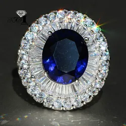YaYI Jewelry Fashion Princess Cut 5.5CT Blue Sapphire Natural Zircon Silver Color Engagement wedding Party Rings