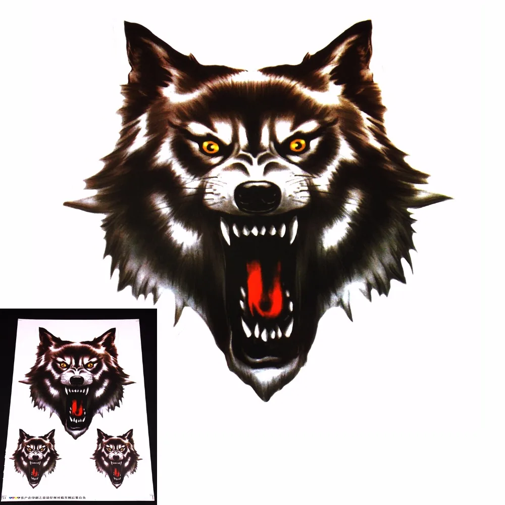 Motorcycle and Car Hoods Trunk Whole Body Animal Anger Ferocious Wolf Decal Personalized Car Sticker