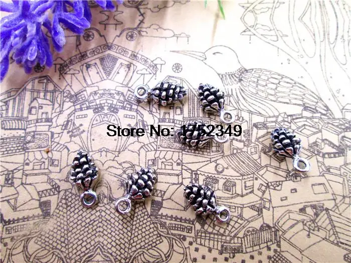 

30pcs--Pine Cone Charms, Antique Tibetan Silver Tone 3D Mini Pine Cone charm pendants 14X7mm