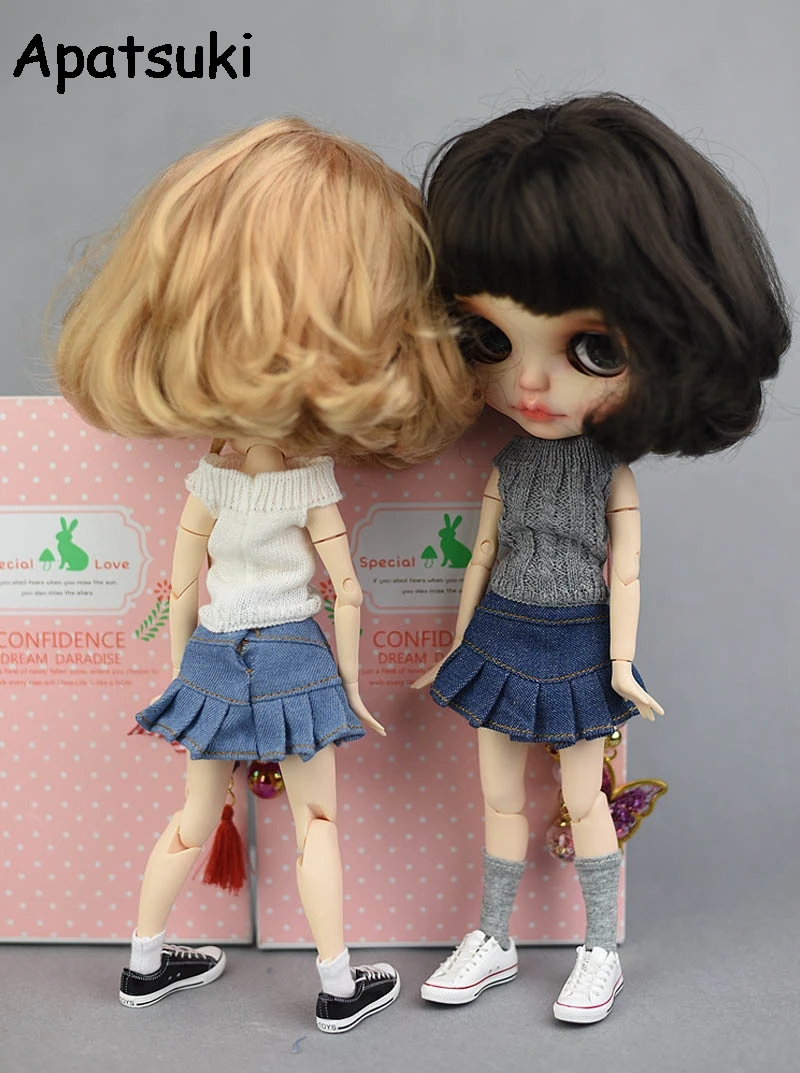 Blue Jeans Skirt Casual Wear Clothes For Blythe Doll Kids Toy A-line Skirt For Blyth Licca Doll Clothes 1/6 Doll Accessories