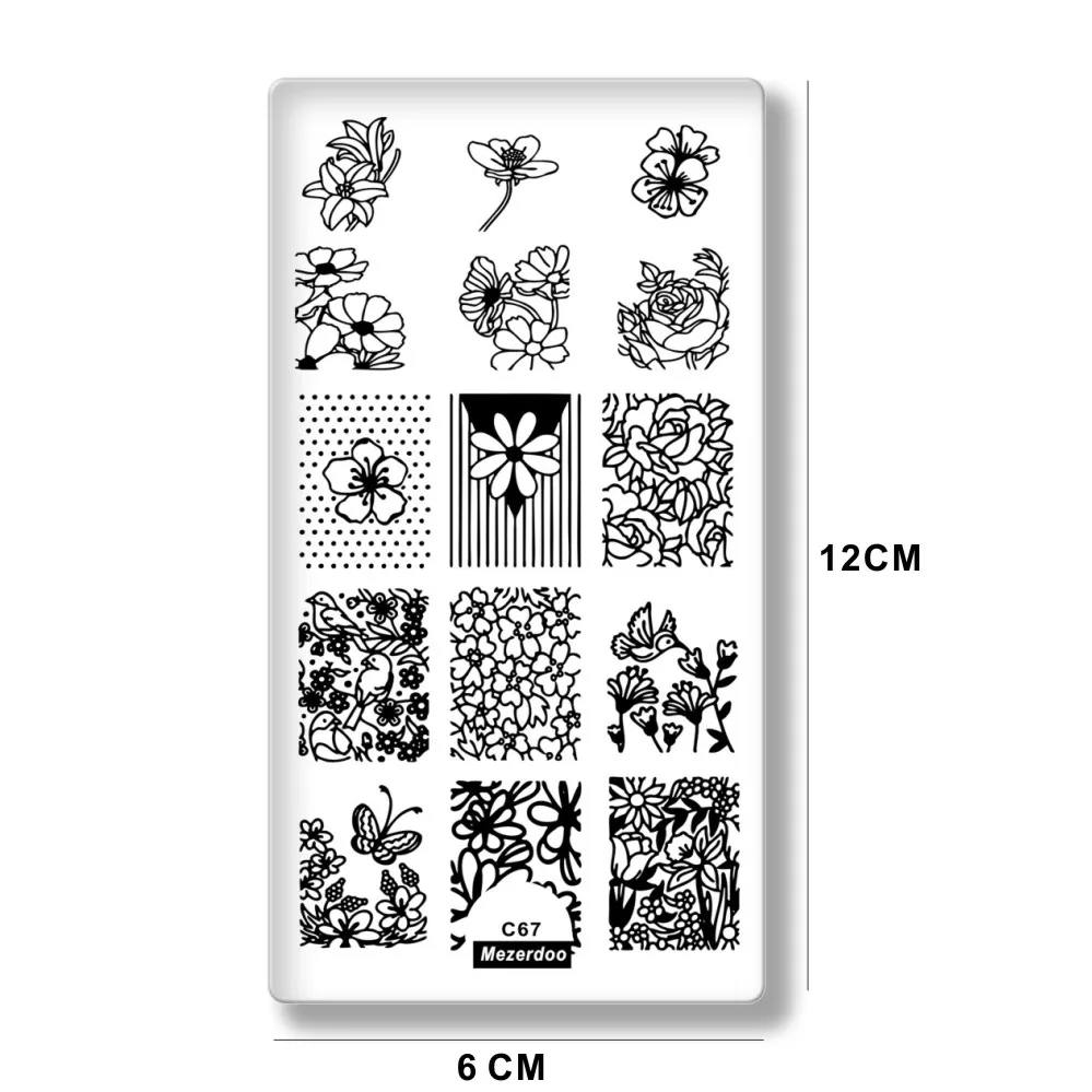 1Pc Nail Art Stamping Image Plate Nature Animal World Series Cute Bird Butterfly Flower Dot Rectangle Nail Stamp Template C67