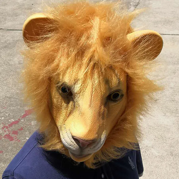 Latex Mask Realistic Halloween Party Horror Scary Mask Full Face Ferocious Angry Lion Head Animal Masquerade Party Silicon Mask