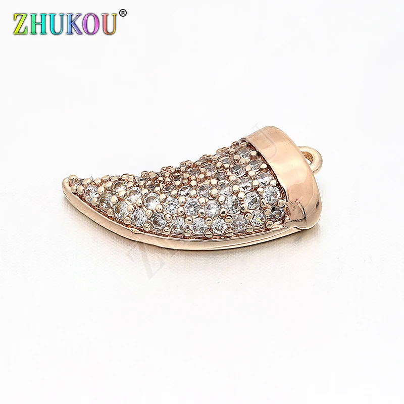 9*16mm Supplies for Inlaid Brass Cubic Zirconia Ox Horn Charms Pendants DIY Jewelry Findings, Hole: 1mm,  Model: VD55