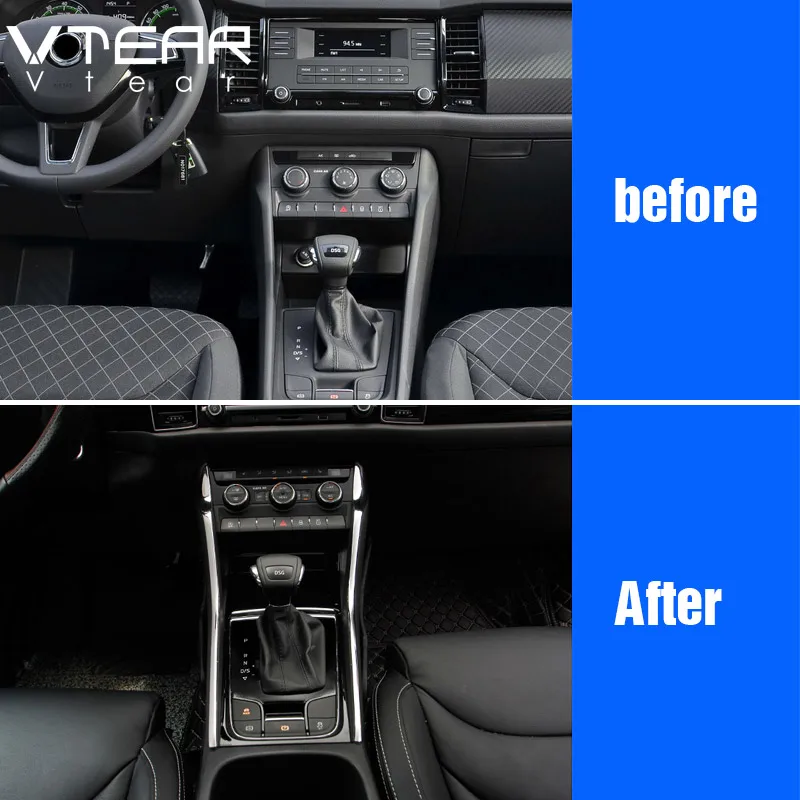 Vtear For Skoda Kodiaq Interior Mouldings Central Console Control Car-Styling Chrome Decoration Trim Accessories Parts 2017-2021