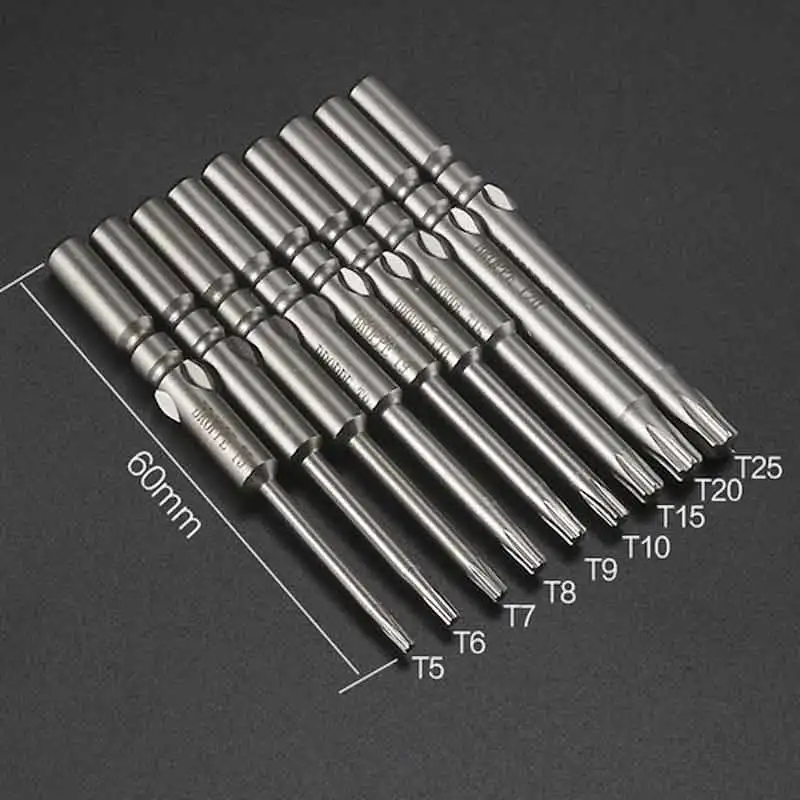 9Pcs 801 5mm Round Shank Magnetic Torx Screwdriver Bit Electric Power Tool Kits T5 T6 T7 T8 T9 T10 T15 T20 T25