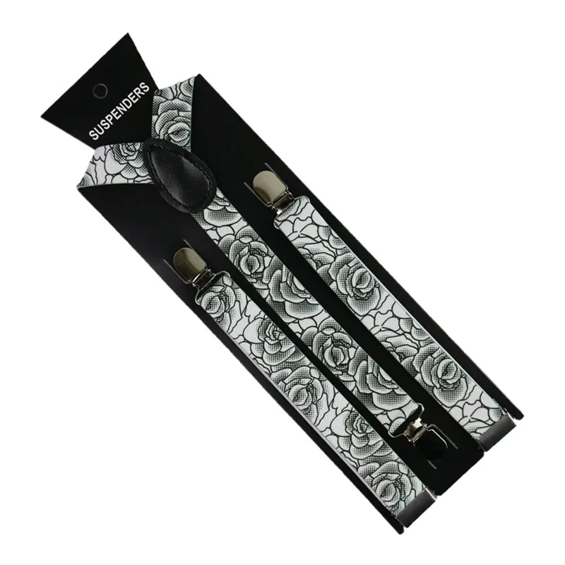 Fashion2.5cm Wide  Floral Print Suspenders  Men Womens  Suspenders Adjustable Clips On Y-Back Braces Elastic 3 Clip Suspenders