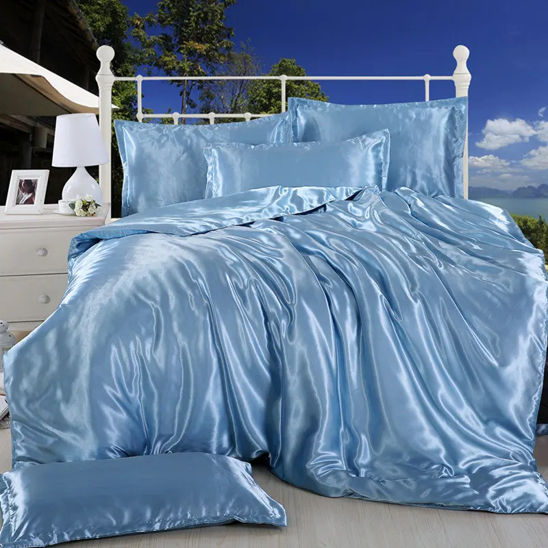 

Satin Rayon Bedding Set High Quality Solid Color Bed Cover Set Single Double Twin King Size Duvet Cover Set