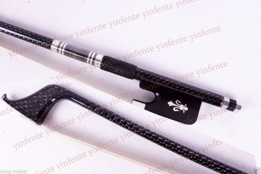 One Cello Bow plaid Carbon fiber Round Stick Ebony frog Silver String 4/4 New