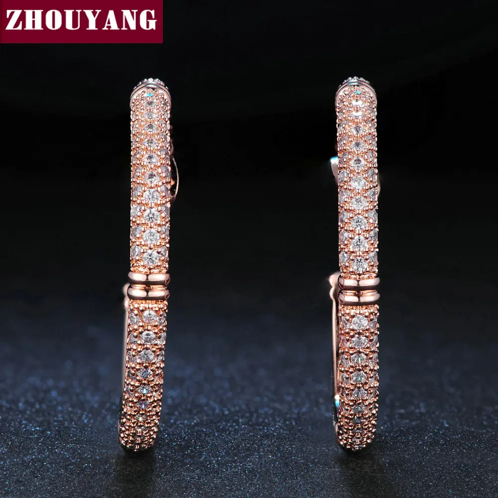 ZHOUYANG ZYE617 Crystal Mosaic Hoop Earrings Rose Gold Color Jewelry Made with Genuine Austrian Crystal