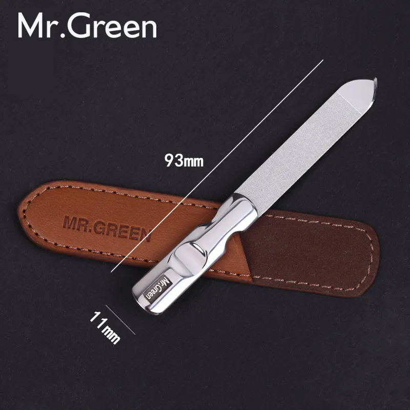 MR.GREEN stainless steel metal nail file buffer professional shaper  manicure tools polishing strip  sanding with leather case