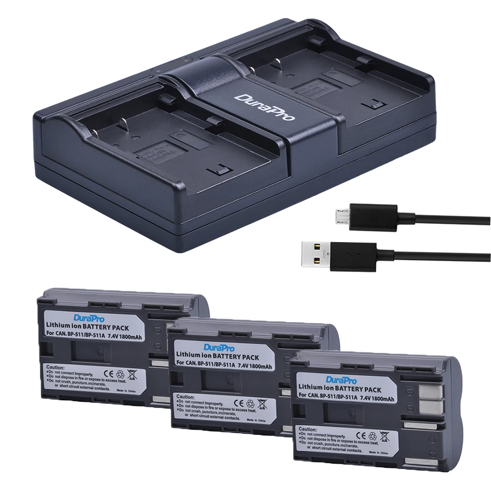 1800mAh BP-511 BP 511 BP-511A Li-ion Battery + US Dual Charger for Canon BP-511 BP-511A EOS 50D 40D 30D D60 D30 5D MV300i