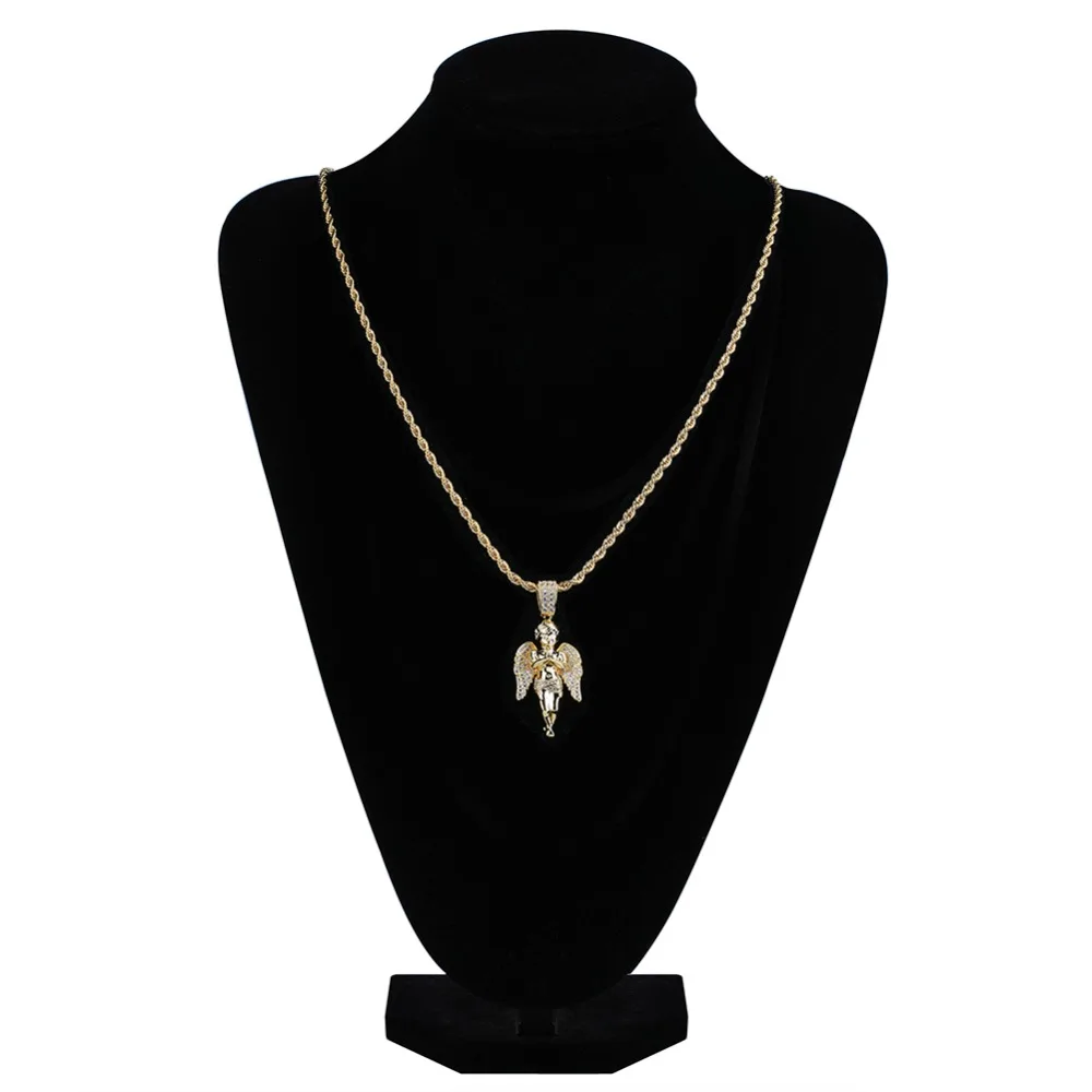 Topgrillz Hiphop Mannen Vrouwen Ketting Goud Kleur Plated Iced Out Micro Pave Cz Stone Angel Hanger Kettingen Love'sblessing Geschenken