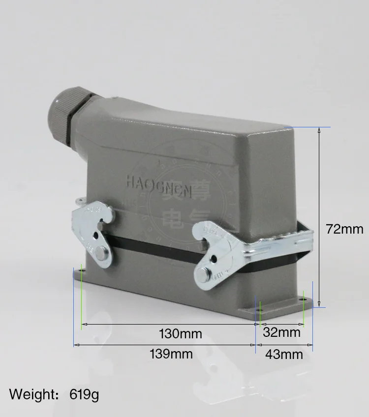 Rectangular H24B - HE - 024-1 heavy duty connectors 24 pin line 16 a500v screw feet of aviation plug on the side